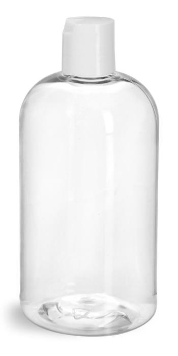 12 oz Clear PET Boston Rounds w/ White Disc Top Caps