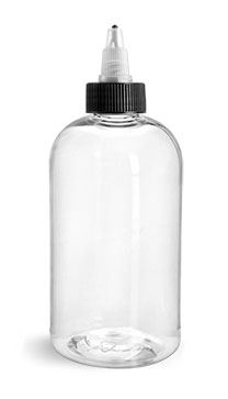 12 oz  Clear PET Boston Rounds w/ Black/Natural Twist Top Caps