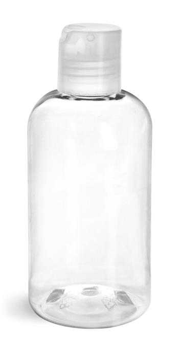 8 oz Clear PET Boston Round Bottles w/ Natural Disc Top Caps