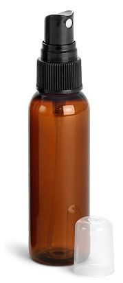 2 oz w/ Black Ribbed Sprayer Amber PET Cosmo w/ Black Fine Mist Sprayer