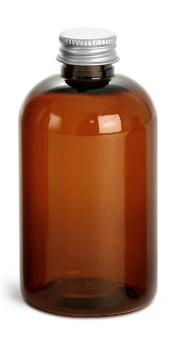 4 oz Amber PET Boston Rounds w/ Lined Aluminum Caps