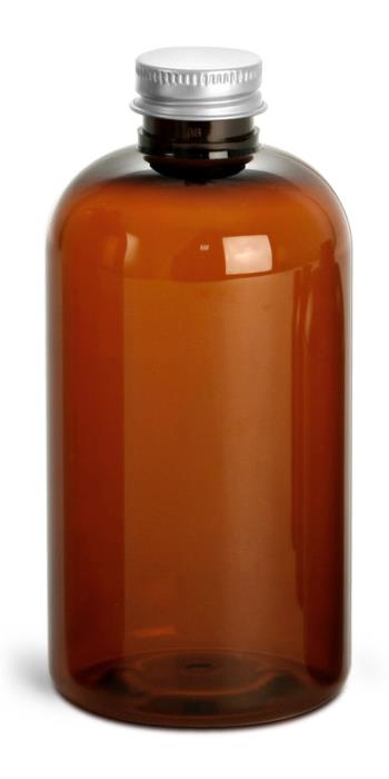 8 oz Amber PET Boston Rounds w/ Lined Aluminum Caps