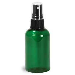 2 oz Green PET Boston Round Bottles w/ Black Fine Mist Sprayers