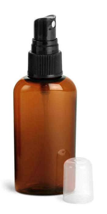 2 oz Amber PET Cosmo Oval w/ Black Fine Mist Sprayer