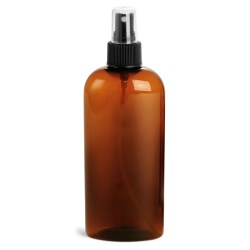 8 oz Amber PET Cosmo Oval w/ Black Fine Mist Sprayer
