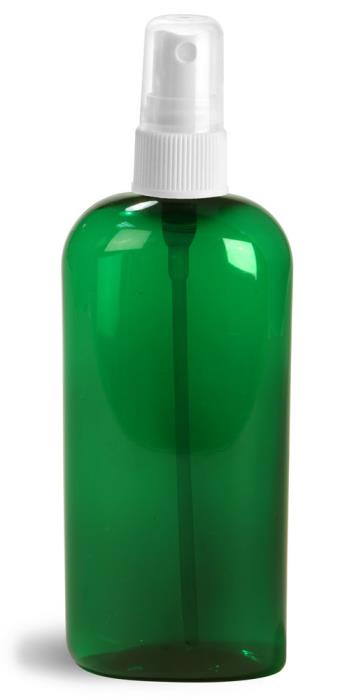 4 oz Green PET Cosmo Oval Bottles w/ White Fine Mist Sprayers
