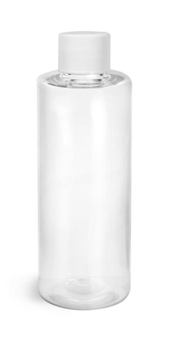4 oz Clear PET Cylinder Round Bottles w/ White Lined Screw Caps