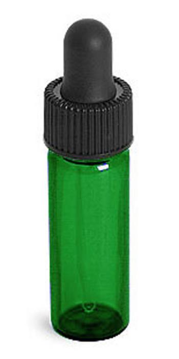 1 dram Green Glass Vials w/ Straight Black Bulb Glass Droppers