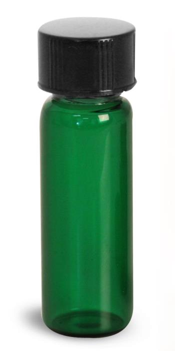 1 dram Green Glass Vials w/ Black Phenolic PV Lined Caps & Orifice Reducers