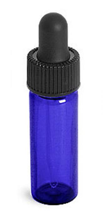 1 dram Blue Glass Vial w/ Black Bulb Dropper
