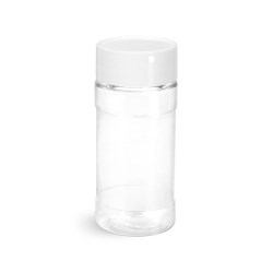 4 oz Clear PET Spice Bottles w/ White Unlined Caps