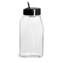16 oz Clear PET Gripped Spice Bottles w/ Black Pressure Sensitive Lined Caps