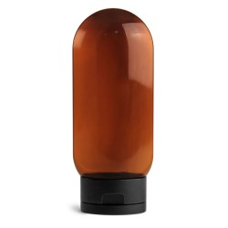 4 oz Plastic Bottles, Amber PET Tottles w/ Black Snap Top Caps