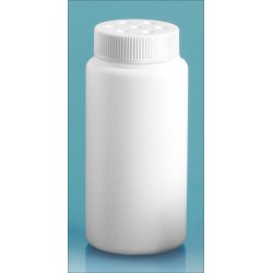 3 oz White HDPE Powder Style Bottles w/ White Twist Top Sifter Caps