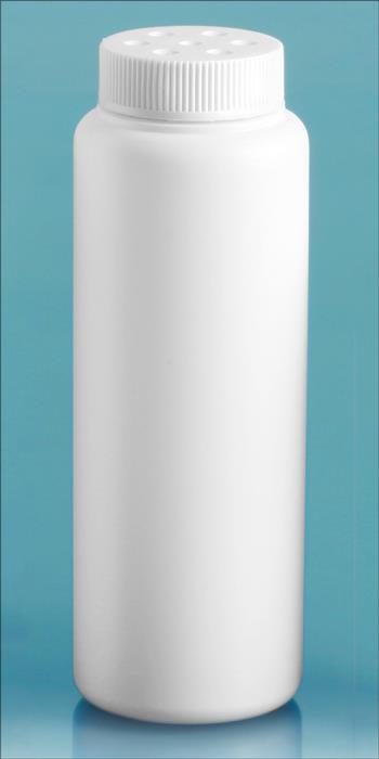 4 oz White HDPE Powder Style Bottles w/ White Twist Top Sifter Caps