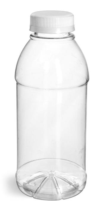 16 oz Plastic Bottles, Clear PET Beverage Bottles w/ White Tamper Evident Caps