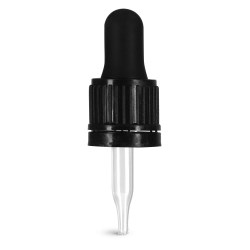 18/415 (7 mm x 48 mm) Glass Droppers, Black Bulb Glass Droppers w/ Tamper Evident Seal