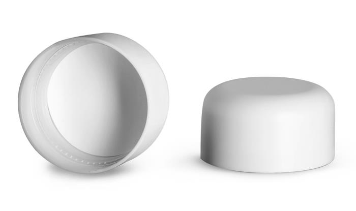 53/400 Plastic Caps, Smooth White Polypropylene Child Resistant Dome Caps For Clear Glass Child Resistant Jars