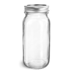750 ml Glass Jars, Clear Glass Mayberry Jars w/ Silver Two Piece Canning Lids