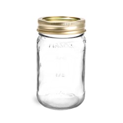 16 oz Glass Jars, Clear Glass Mason Jars w/ Gold Two Piece Canning Lids