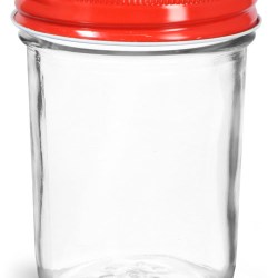 8 oz Clear Glass Jelly Jars w/ Red Metal Plastisol Lined Caps