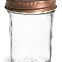 8 oz Glass Jars, Clear Glass Jelly Jars w/ Rustic Bronze Unlined Metal Caps