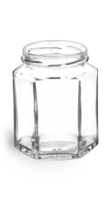6 oz Clear Glass Hexagon Jars (Bulk), Caps NOT Included