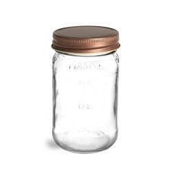 16 oz Glass Jars, Clear Glass Mason Jars w/ Rustic Bronze Unlined Metal Closures