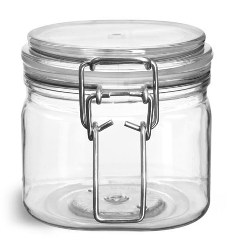 13.5 oz Clear PET Square Wire Bale Jars w/ Hinged Lids