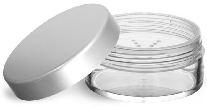 45 ml Clear Styrene Powder Jars w/ Sifters and Matte Silver Caps