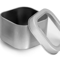 8 oz Square Metal Tins w/ Clear View Tops