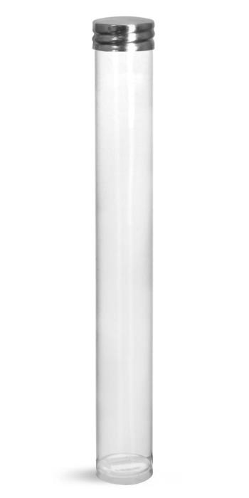 40 ml Plastic Tubes, Clear Plastic Round Tube w/ Silver Metal Screw Threaded Lined Cap