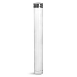 40 ml Plastic Tubes, Clear Plastic Round Tube w/ Silver Metal Screw Threaded Lined Cap