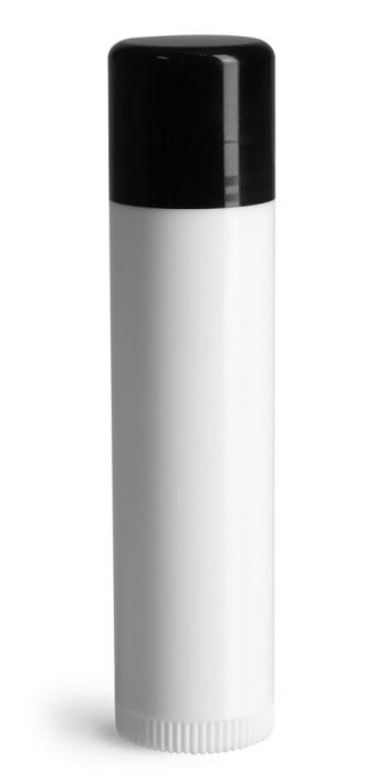 .15 oz Black Cap Lip Balm Tubes, White Lip Balm Tubes w/ Colored Caps
