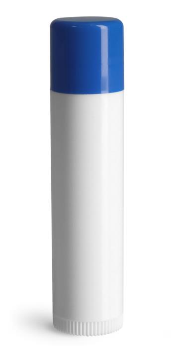 .15 oz Blue Cap Lip Balm Tubes, White Lip Balm Tubes w/ Colored Caps