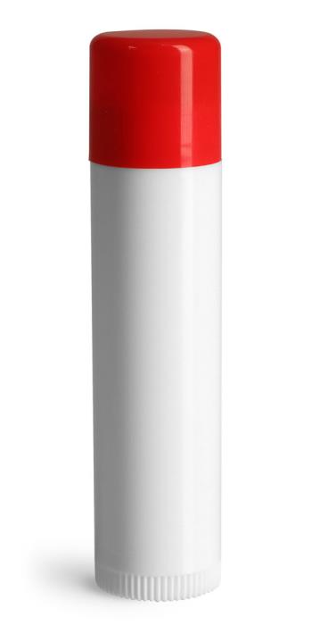 .15 oz Red Cap Lip Balm Tubes, White Lip Balm Tubes w/ Colored Caps
