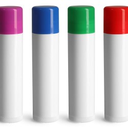 .15 oz Lip Balm Tubes, White Lip Balm Tubes w/ Assorted Color Caps