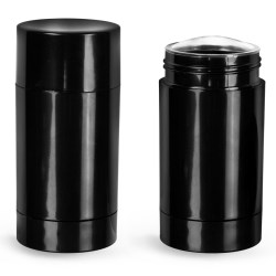 75 gram Deodorant Containers, Black Styrene Twist Up Deodorant Tubes w/ Black Screw Caps and Discs