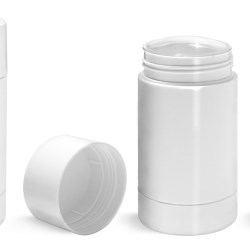 75 gram  Plastic Tubes, White Styrene Twist Up Deodorant Tubes w/ White Screw Caps and Discs