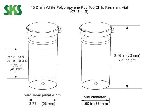 13 Dram Hinge Top Containers, White Polypropylene Plastic Pop Top Vials