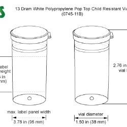 13 Dram Hinge Top Containers, White Polypropylene Plastic Pop Top Vials