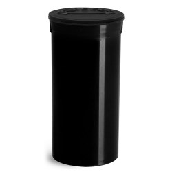 13 Dram Hinge Top Containers, Black Polypropylene Plastic Pop Top Vials