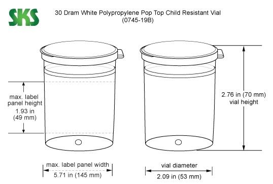 30 Dram Hinge Top Containers, White Polypropylene Plastic Pop Top Vials