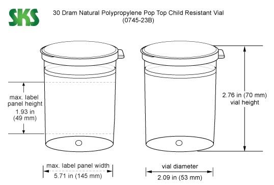 30 Dram Hinge Top Containers, Natural Polypropylene Plastic Pop Top Vials