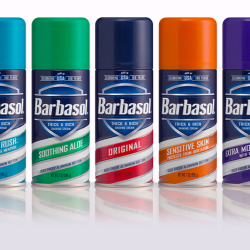 Crowns debossed aerosol technology gives contemporary feel to Perios iconic Barbasol shaving cream