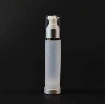 50 ml Airless Frosted Bottle Matte Silver Collar with Clear Hood_1100503201
