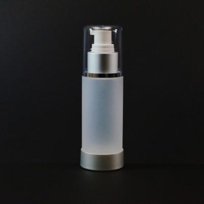 100 ml Airless Frosted Bottle Matte Silver Collar with Clear Hood_1101003201