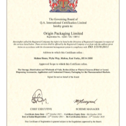 Origin: The first pharmaceutical packaging company to have UK distribution site certified
