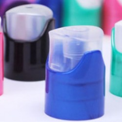 Dispense in vibrant colors: Squeeze and Pull Plastic Caps