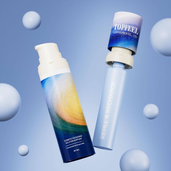 The Future of Cosmetic Packaging is Topfeelpack's PA146 Refillable Airless Paper Bottle